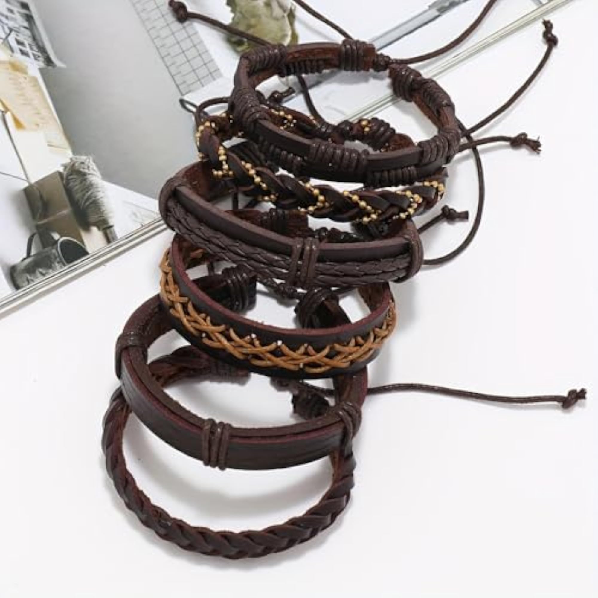 Multilayered Stackable Leather Bracelet for Men