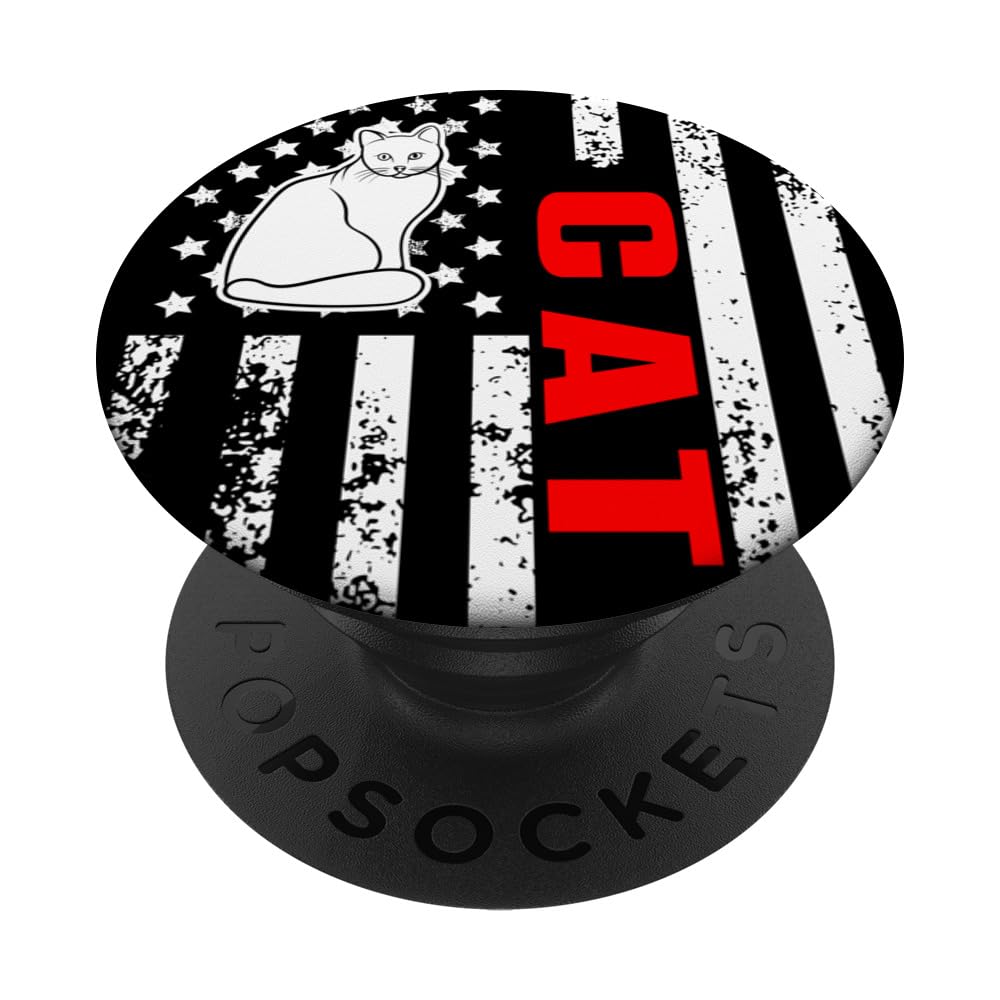US American Flag Cat Patriotic Cat Lover PopSockets Standard PopGrip