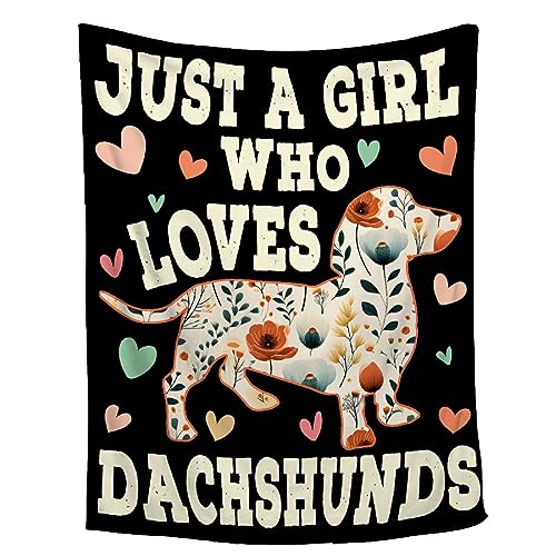 Lynnezilla Just A Girl Who Loves Dachshund Blanket | Plush Warm Dog Blanket for Couch/Travel/Camping | Dachshund Gifts for Dog Lovers | Halloween Christmas Birthday Gifts | 50