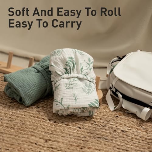 Spannbettlaken Kinderwagen 2er-Pack,Kinderwagen Matratzenbezug für Neugeborenes 100% Musselin-Baumwolle Moseskorb Stubenwagen Spannbetttuch Bezug Grün 83 x 43 cm