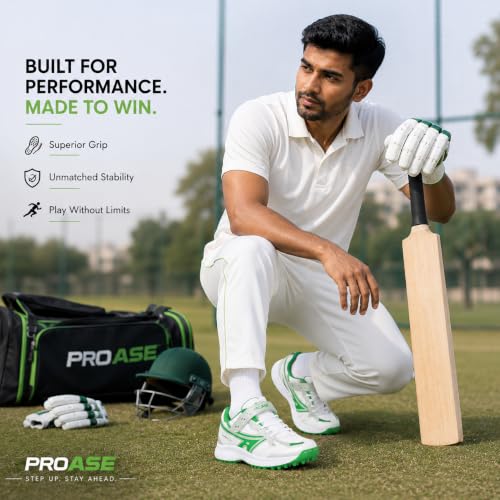 Image of Pro ASE Lightweight Cricket Shoes - Durable & Comfortable | Ideal for Turf, Ground & Hard Surfaces | Allrounder Design with Studs, Velcro & Superior Grip | White, Blue, Green, Red