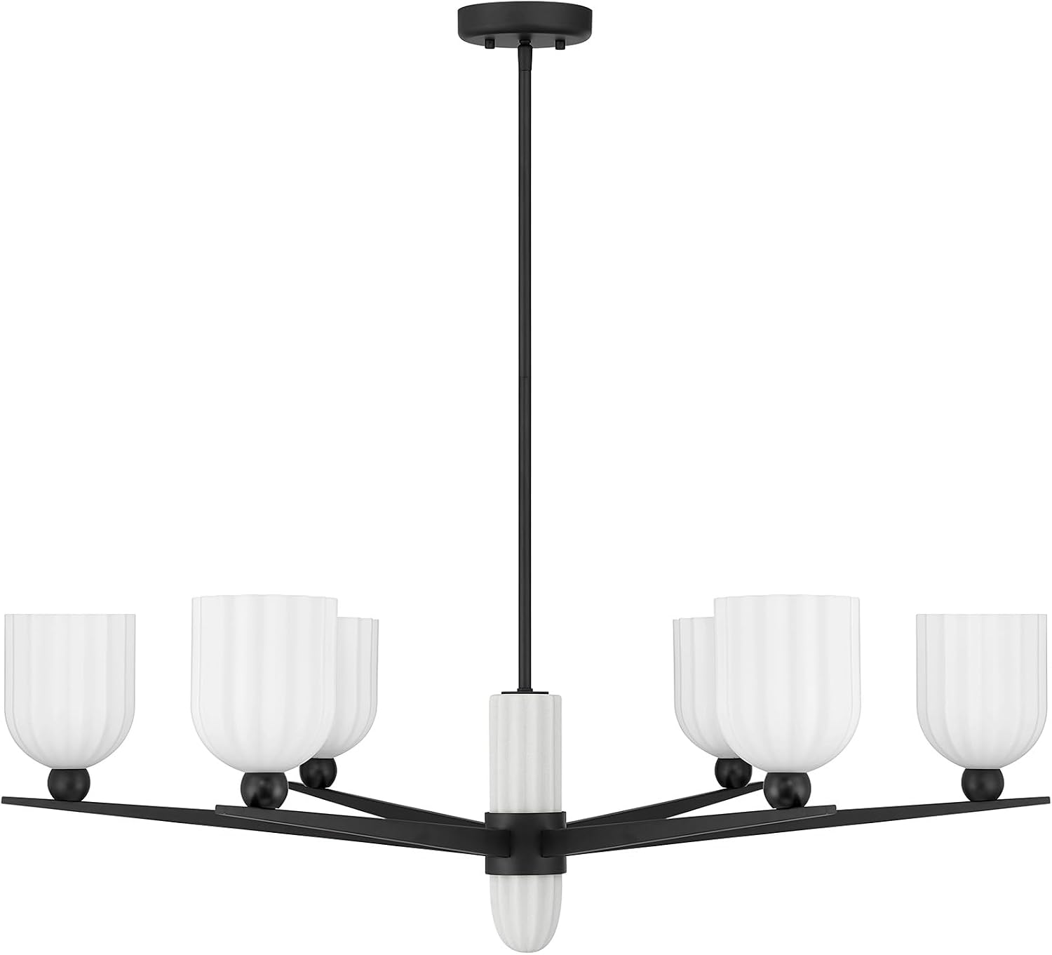 Savoy House 1-1125-6-89 Collier Mid-Century Modern White Opal Ribbed Glass Chandelier, 6-Light 360 Total Watts, 13" H x 40" W, Matte Black