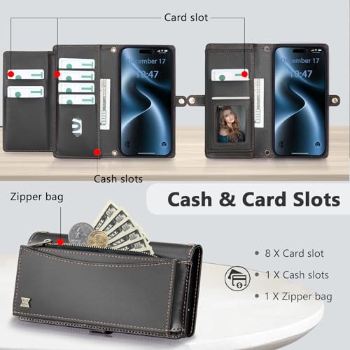 BLISLIAR Wallet Case for iPhone 15 Pro Max,RFID Blocking,Crossbody,Black by BLISLIAR - Used condition - Image 3