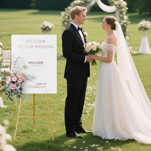 Image of Gold Easel Stand for Sign, Heavy Duty Easel, 4-Tier Adjustable Art Easel for Painting, Wedding Sign 2pc