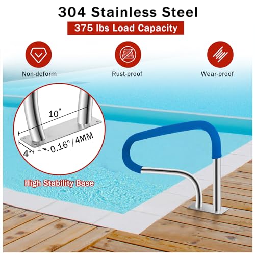 GarveeLife Pool Stair Handrail, 32"x22.5", Stainless Steel, Blue Grip, 375lbs Capacity by GarveeLife - Image 3