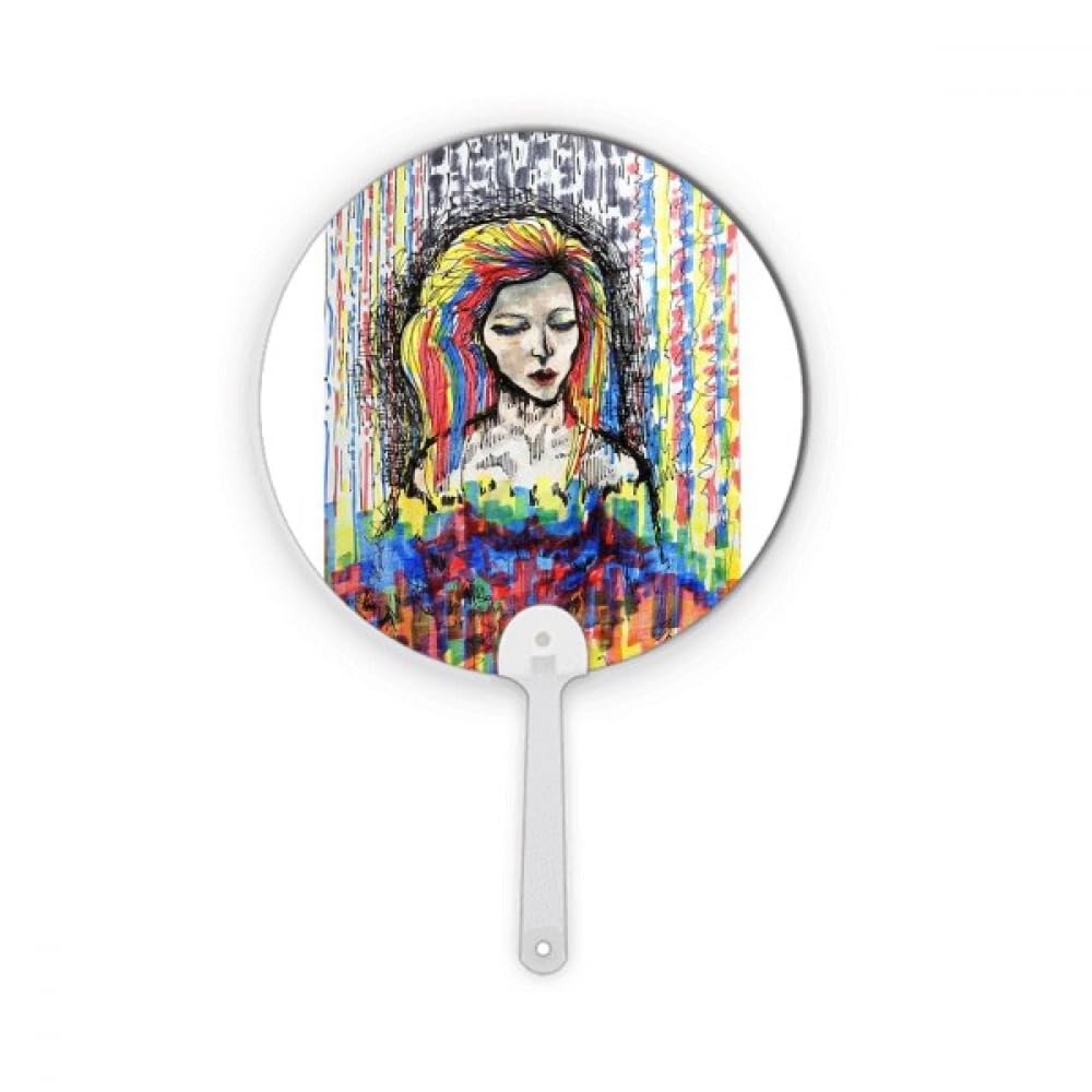 Éventail rond en plastique durable avec motif artistique inaltérable