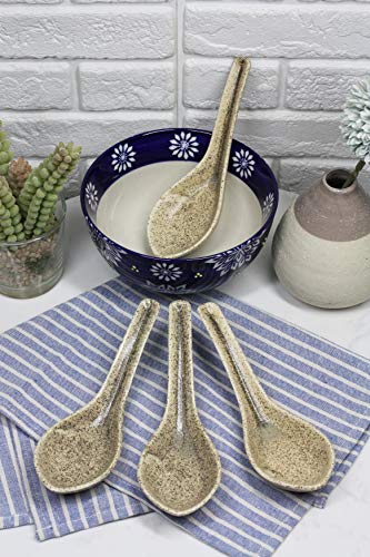 Ebros Made In Japan Hand Painted Colorful Glossy Porcelain Ceramic Soup Spoons Pack Of 6 Set Kitchen Dining Dessert Soups Restaurant Supply Dishwasher Safe (Speckled Light Sandstone Brown) #TOP3