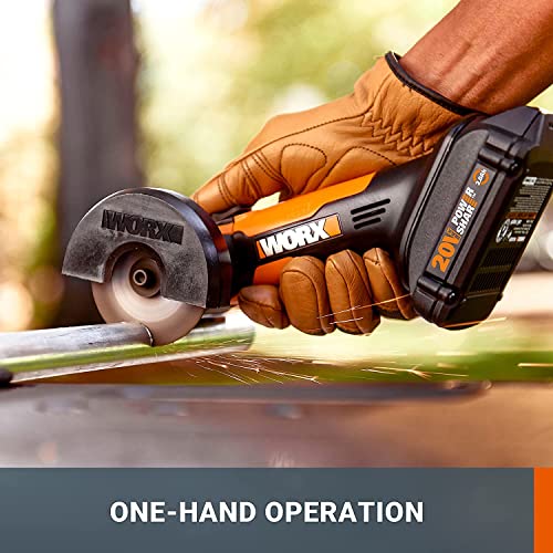 Worx 20V 3'' Cordless Mini Cutter Wx801L.1 Compact Angle Grinder Tool W/ 2 Cutting Discs, 2.0Ah Battery & Charger Included #TOP2