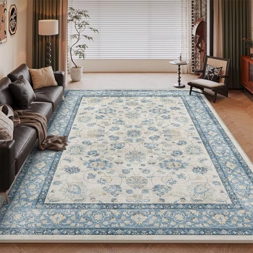 Tapis de chambre enfant bleu au motif rétro pour garçon