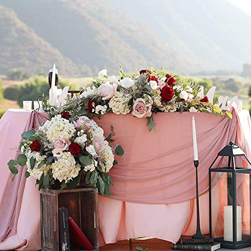 Acrabros Romantic Chiffon Table Runner,10 Ft (28X120 Inches) Dusty Rose Table Runners For Rustic Wedding Event,Birthday Party, Bachelorette Party,Bridal Shower Party Baby Girl Shower Décor #TOP6