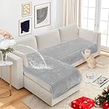 NAISI Couch Covers for Dogs Waterproof Flannel Striped Sofa Cover Pet Friendly Washable Dog Mat for Couch Anti Slip Sectional Sofa Slipcover Protector(2pcs/35'x63'+35'x70',Light Grey)