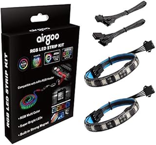 PC RGB LED Strip Light, 2pcs Magnetic LED Strip for M/B with 12V 4-Pin RGB LED headers, Compatible with ASUS Aura, MSI Mystic Light, ASROCK Aura RGB Led, Gigabyte RGB Funsion, with Back Self-Adhesive