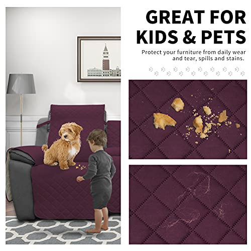 Image of Easy-Going Loveseat Recliner Cover with Console, Reversible Couch Cover for Living Room, Split Sofa Cover for Each Seat with Elastic Straps for Kids, Dogs, Pets(2 Seater, Wine /Beige)