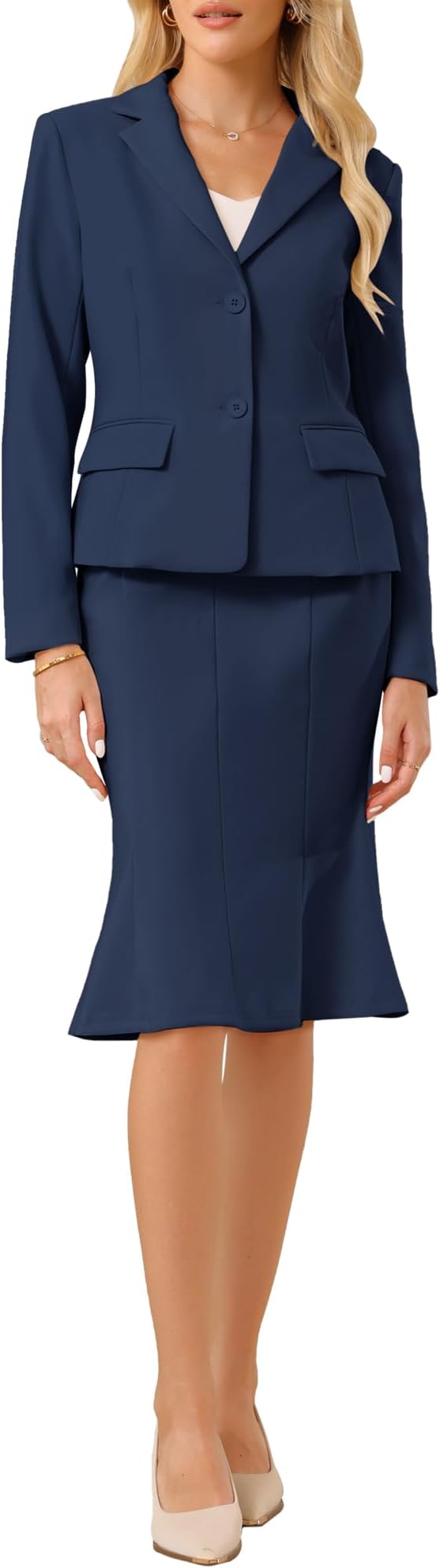 Women's 2 Piece Suit Skirt Set Business Office Work Blazers Jackets and Fishtail Pencil Skirts