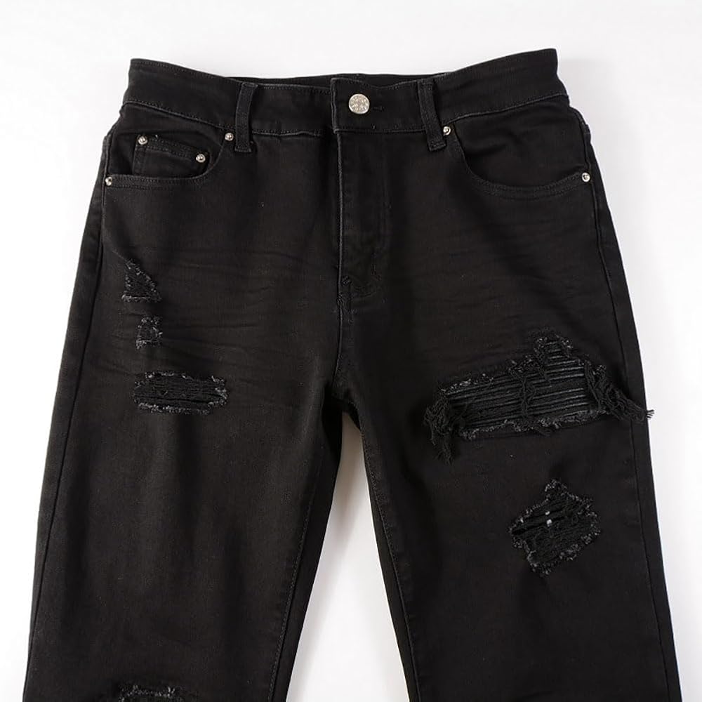 Men's Black Ripped Skinny Jeans Destroyed Stretch Denim Pants