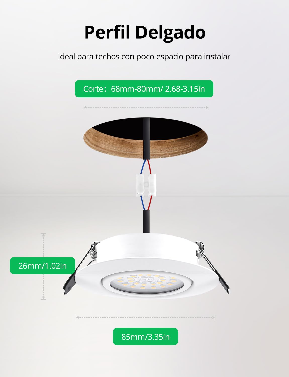 Bojim Focos LED de 230V, planos, regulables, Blanco Cálido 3000K | 5.5 W, 68mm - 80mm, Orificio de Masa, Foco de Techo Orientable, para Cocina Salón Baño, 10 Pack