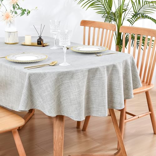 Wolkemer 60x84 Inch Oval Tablecloth Rustic Textured Polyester Table Cloth Washable Farmhouse Table Cover for Kitchen, Dining, Party (Grey) by Wolkemer - Used condition - US$10.10
