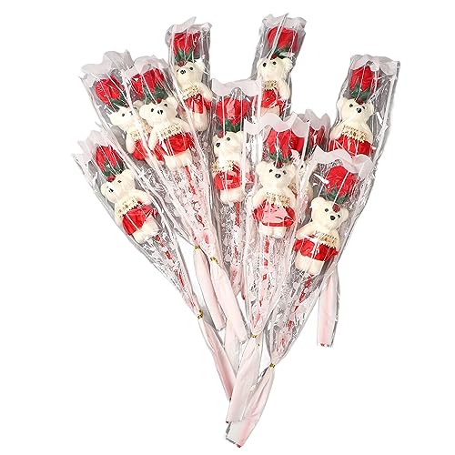 Bear Bouquet, 10 PCS Red Rose White Bear with Red Skirt Bouquet, light For Mom, Birthday & Special Event Gifts