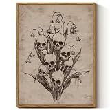 InSimSea Framed Gothic Wall Art Vintage Decor, Skull Flowers Print, 12x16In
