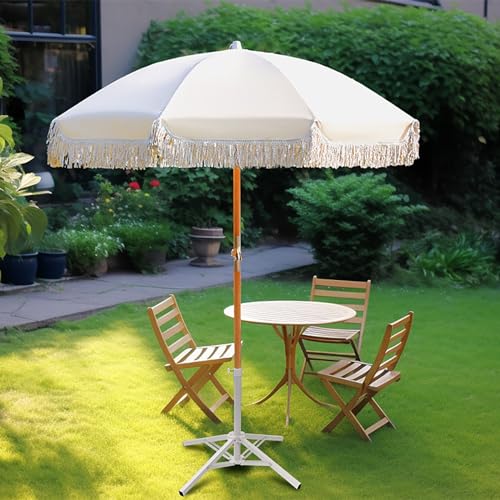 Paraguas al aire libre Boho de 6.5 pies con flecos de playa estilo Hawaii ajustable 3
