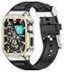 Deczone Band mit Edelstahlgehäuse Kompatibel mit Apple Watch Series 9 8 7 45mm Band, iwatch Bands Robuste Metall Schutzhülle für Männer (Silber Gold)
