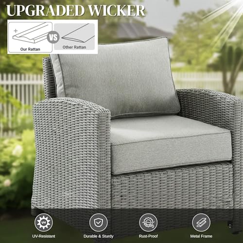 Image of DEVOKO 7 Piece Outdoor Conversation Patio Furniture Set All Weather Wicker Sectional Couch 7 Seater Sofa With Center Table Ottoman For Garden,Terrace,Porch,Lawn,Backyard(Silver&Grey)