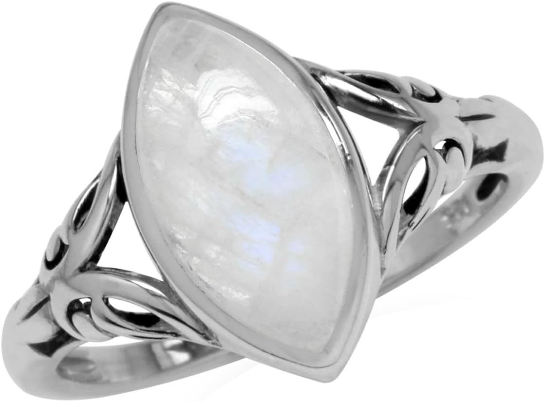 Silvershake 14X7mm Natural Marquise Shape Moonstone 925 Sterling Silver Filigree Statement Ring
