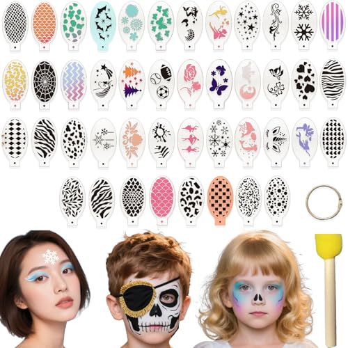 44 Modelos para pintura facial, modelo de pintura facial Halloween reutilizável, palmilhas de pintura infantil para festas de maquilhagem carnaval de tatuagem temporária para crianças