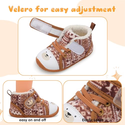 FEETCITY Baby Boots Boys Girls Infant Slippers Cozy Fleece Boots First Walking Shoes Warm Socks Newborn Crib Shoes3