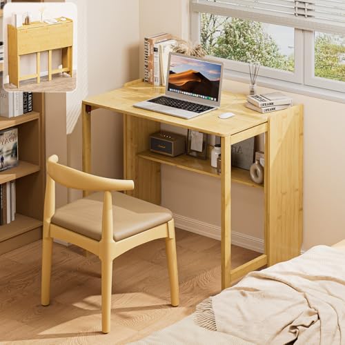 Bamboo Folding Desk for Small Spaces, Small Computer Foldable Desk, Natural
