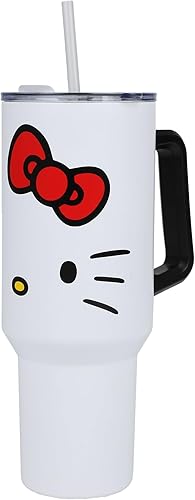 Bioworld Hello Kitty - Vaso de acero inoxidable con tapa a prueba de fugas, 40 onzas