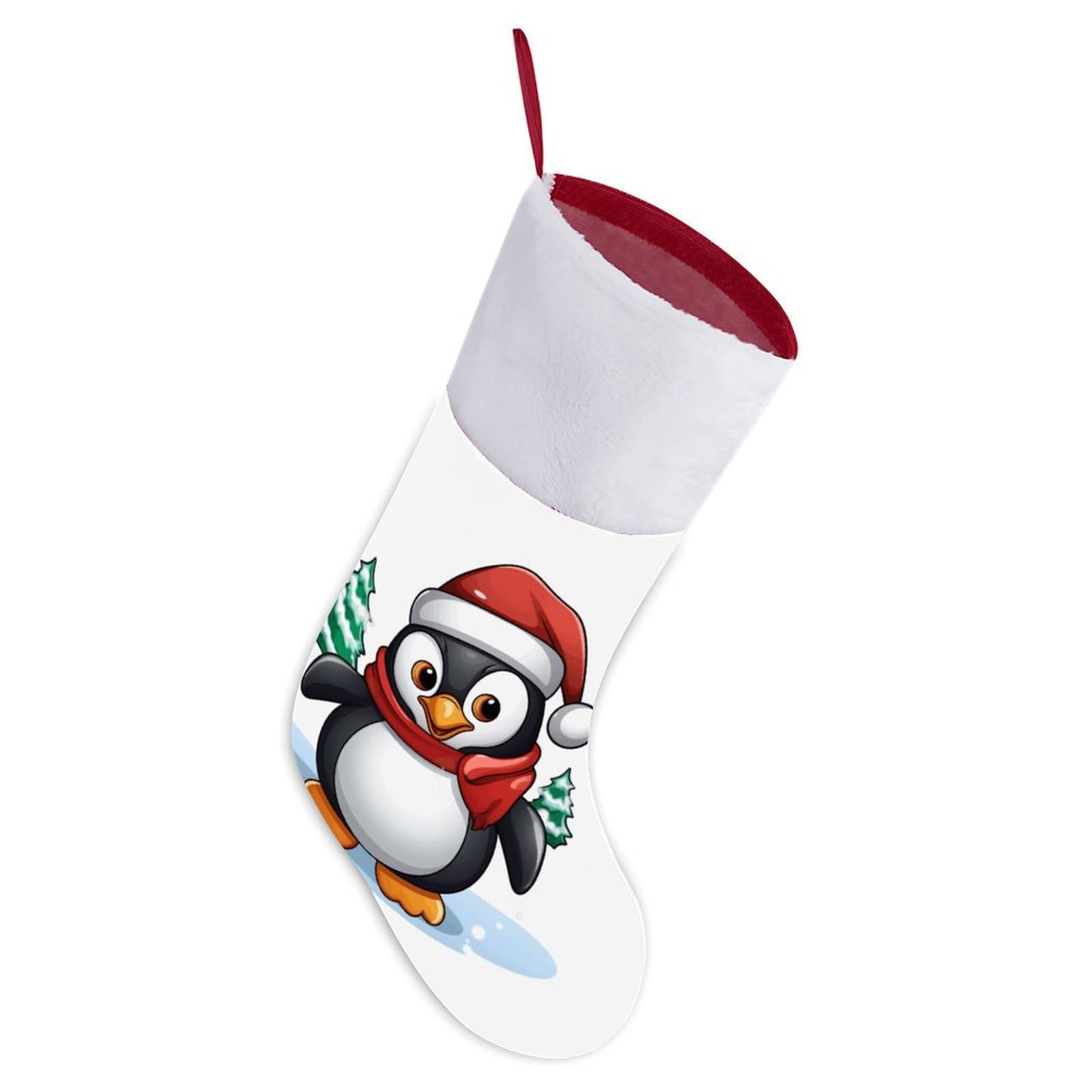 Christmas Penguin Christmas Stocking Comfortable Super Soft Plush Cuff Christma Stocking Xmas Eve Party Fireplace Tree Gift Decoration Socks for Family Holiday Party Gifts