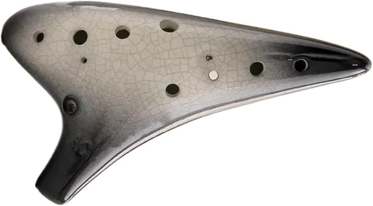 オカリナ 楽器 12穴セラミックアルトCオカリナひび割れ模様の管楽器 シンプルな音符弦付き(Blue-white)