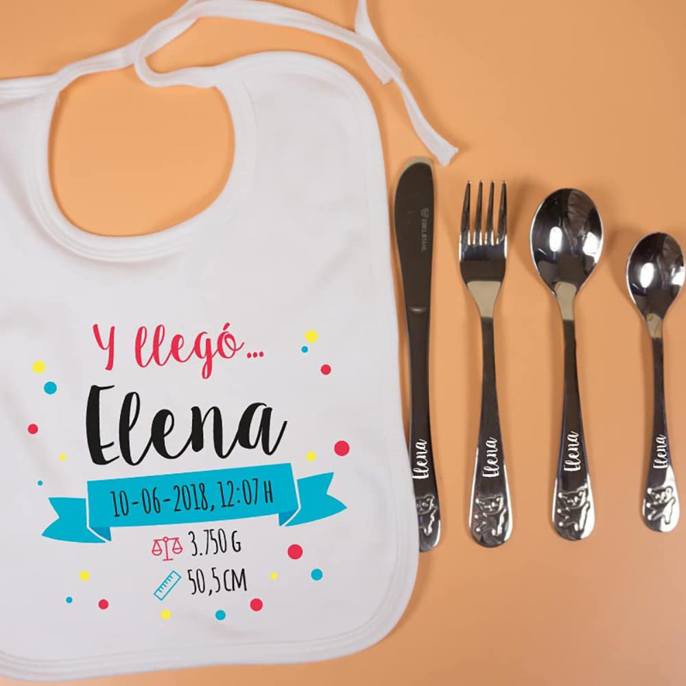Canastilla personalizada con babero + body + cubiertos en caja de madera