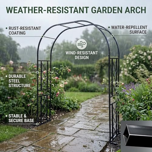 Arche de Jardin, Arche de Mariage, Support à Fleurs en métal Robuste pour Arches de Jardin, Convient aux Plantes grimpantes, Arche de Roses d'extérieur, Arche, Gazebo, Support en Acier, déco