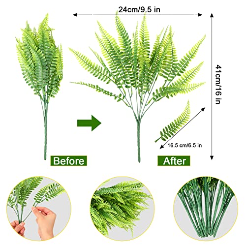 Cindeer 60 Pcs Artificial Boston Fern Plants Fake Boston Fern Stems UV Resistant Faux Plants Artificial Outdoor Plastic Bushes Bulk for Hanging Office Porch Window Home Decorations