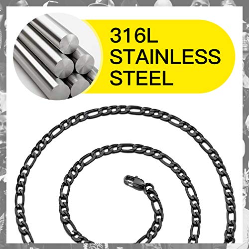 Black Figaro Chain For Men 6Mm 18 Inch Stainless Steel Figaro Link Chain Choker Necklace For Women #TOP3