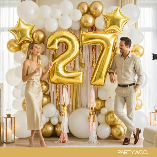 Image of PartyWoo Metallic Gold Number 7 Balloon 40 Inch 25pcs Gold Foil Star White