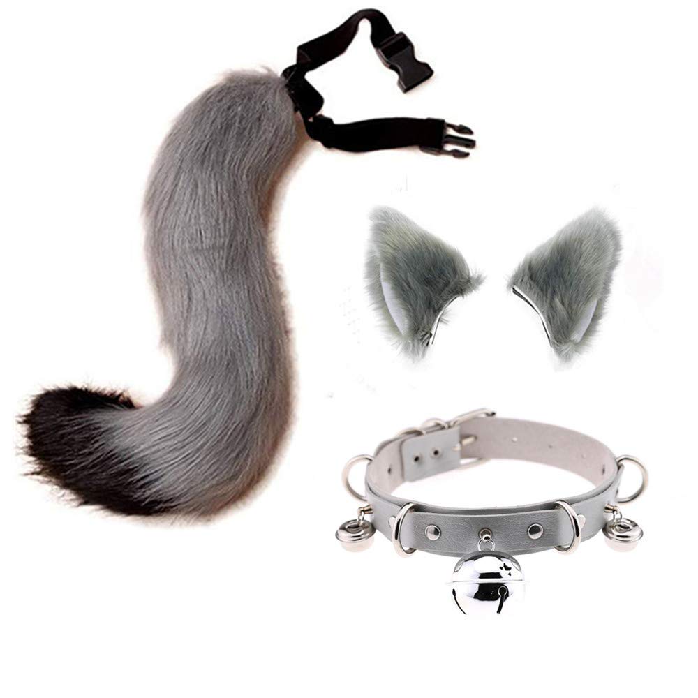 LittleLuludaFaux Fur Cat Ears Hair Clip Furry Wolf Fox Long Tail Costume Halloween Party Neck Chocker Cosplay Set