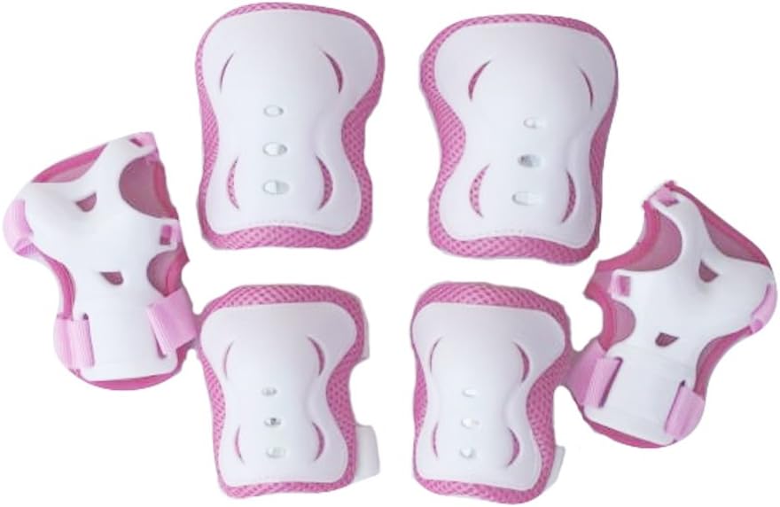 PURFUN Kids Girls Boys 6 in 1 Safety Protective Gear Knee Elbow Wrist Pads Set Adjustable Collision Avoidance Skate Roller Blading Biking Knee Braces Elbow Pads Wrist Support Guards Protector Kneepad