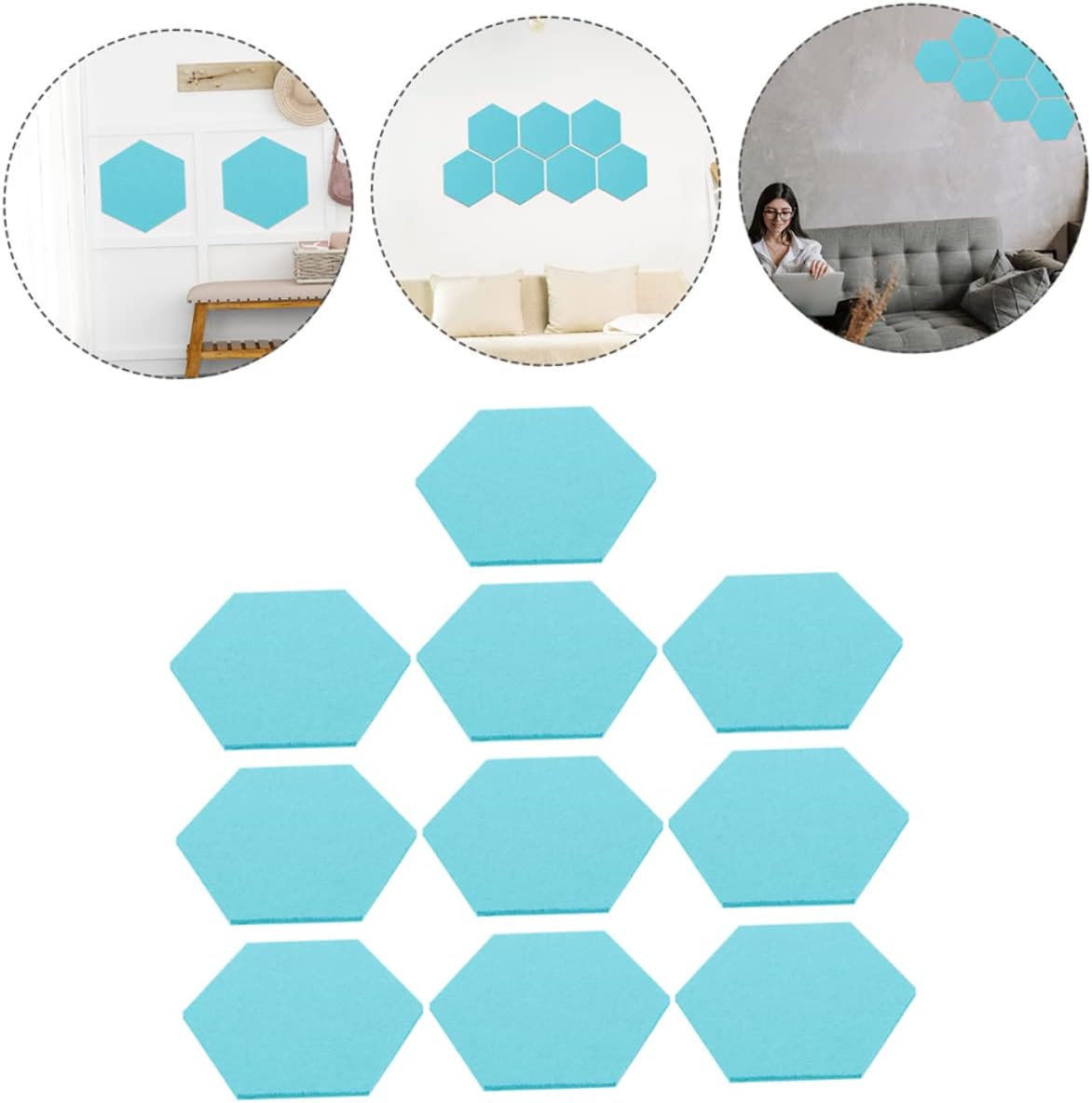 10pcs Hexagonal Felt Decorative Bulletin Boards Versatile Office Notice Message Boards Easy Adhesive Wall Decor for Home Classroom Blue-Green