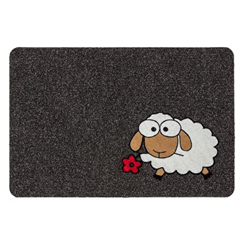 Astra Tapis de sol intérieur avec motifs – Passe sous la porte d'entrée – Tapis de porte d'intérieur résistant – Antidérapant – 40 x 60 cm – Gris mouton