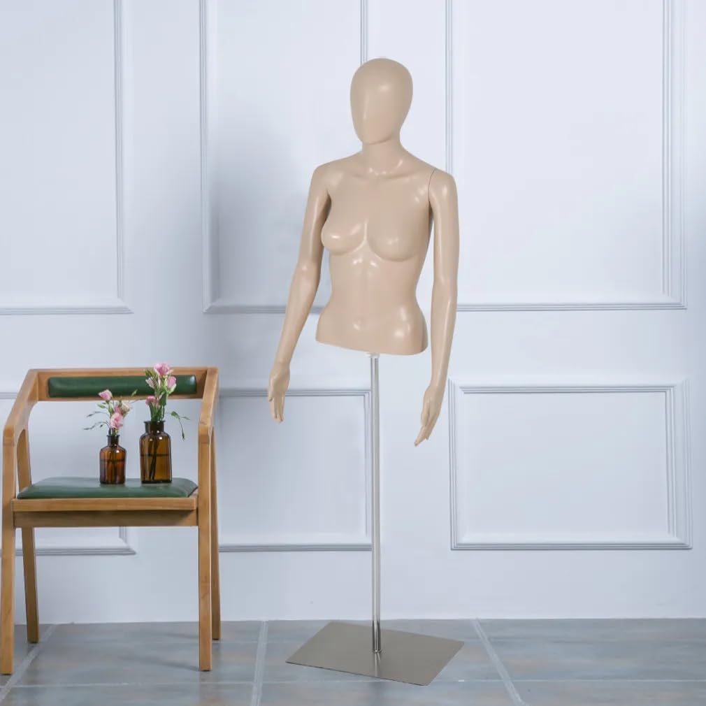 Female Mannequin Manikin Torso Half Body, 39-56'' Dress Form Sewing Dress Model, Clothing Form Display Mannequin Stand, Realistic Adjustable Dress Mannequin (Torso Female, Natural Color with Stand)