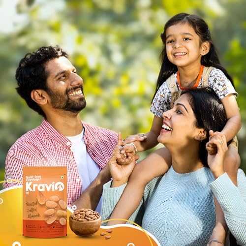 Image of Kravio Premium Roasted Salted Almonds (2 X 200g) | Zero Cholesterol Natural Whole California Badam Nuts & Dry Fruits | Rich in Protein, Roasted Crunchy Delicious Healthy Snacks