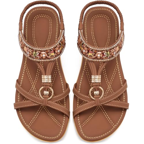 Alicegana Women's Sandals Dressy Flat: Summer Comfortable Shoes Bohemian Casual Beach Walking