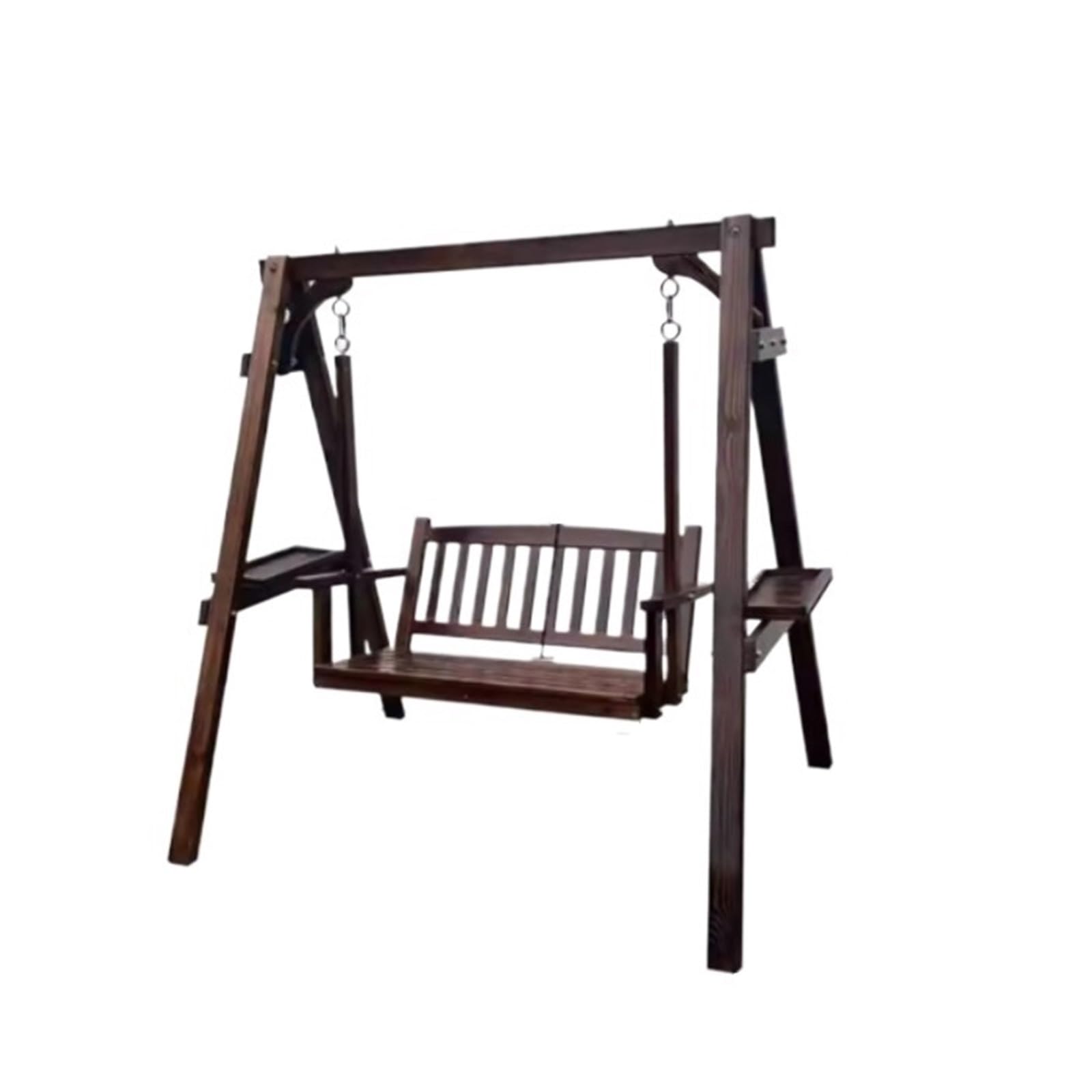 Wooden Swing Bench Solid Wood Leisure Patio Swings Yard Courtyard Rural Home Anti Corrosion Double Rocking Chair Terrace Sillas Outdoor Furniture(C)