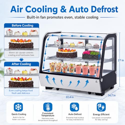 Image of 5.6 Cu.Ft Countertop Bakery Display Case - Double Glass Refrigerated, LED Lighting, Adjustable Shelves, Digital Temp Control, for Pastry, Cake, Sushi, 110V