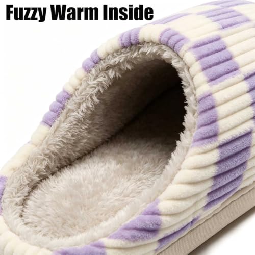 Image of Checkered Slippers for Women and Men - Fuzzy House Slippers with Memory Foam, Comfy Plush Fluffy Indoor House Shoes, Cozy Warm Slip on Bedroom Slippers with Non-Slip Sole