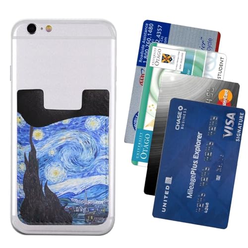 MAGIFUN Phone Card Holder Van Gogh Leather Phone Wallet Stick On Card Holder for Back Of Phone, Phone Case Starry Night Blue Adhesive Card Holder for Phone Suit for Most Of Cell Phone by MAGIFUN - Used condition - Image 2