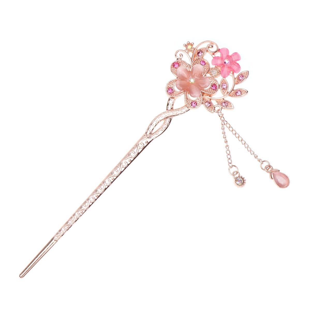 Lurrose Rhinestone Pearl Flower Hair Stick - Vintage Hair Accessory